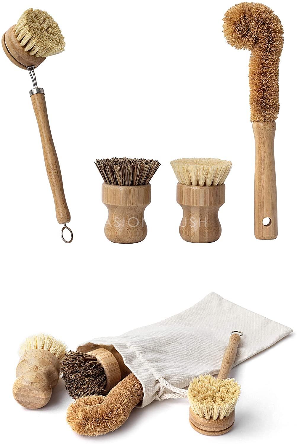 Wooden Sisal Dish Cleaning Brush Kit