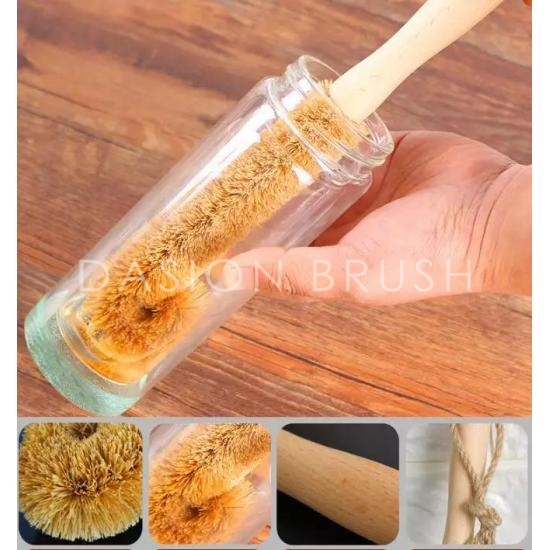 Zero Waste & Biodegradable Natural Fiber Kitchen Brushes Wood and Coconut Bristle Bottle Brush 