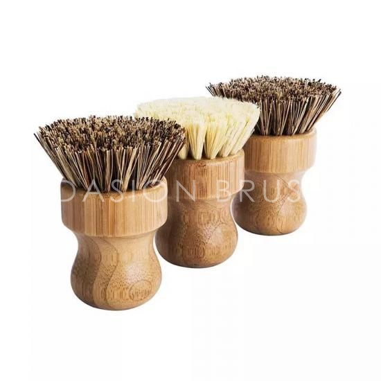 Natural Kitchen Dish Pot washing brush Beech wood and Bamboo Round Sisal Bristle Pot Brush Dish cleaning Brush 